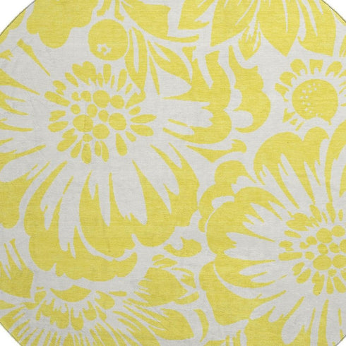 9' X 12' Yellow And Ivory Floral Washable Area Rug With UV Protection