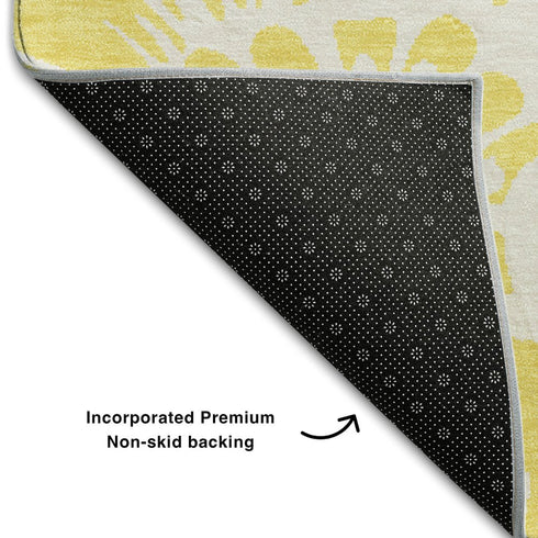 9' X 12' Yellow And Ivory Floral Washable Area Rug With UV Protection