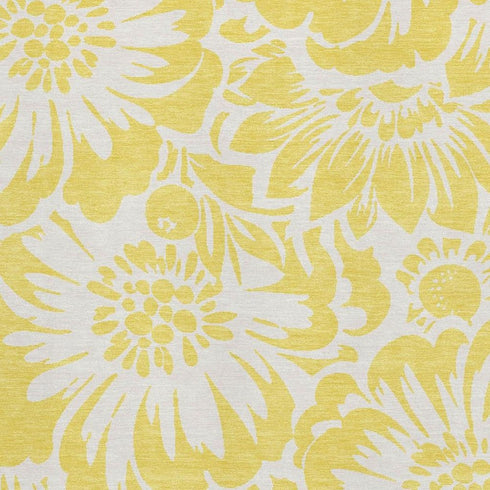9' X 12' Yellow And Ivory Floral Washable Area Rug With UV Protection