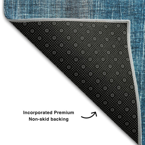 5' X 8' Blue And Gray Striped Washable Area Rug With UV Protection