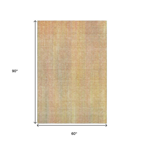 5' X 8' Blush And Gold Striped Washable Area Rug With UV Protection