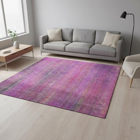 5' X 8' Lilac And Blush Striped Washable Area Rug With UV Protection