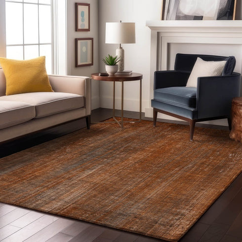 9' X 12' Rust And Gray Striped Washable Area Rug With UV Protection