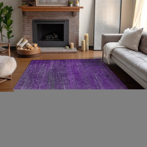 9' X 12' Purple And Ivory Striped Washable Area Rug With UV Protection