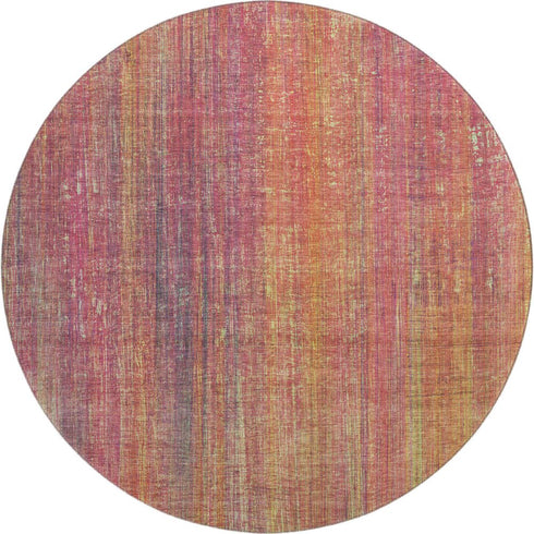 8' Red Yellow And Orange Striped Washable Round Rug With UV Protection