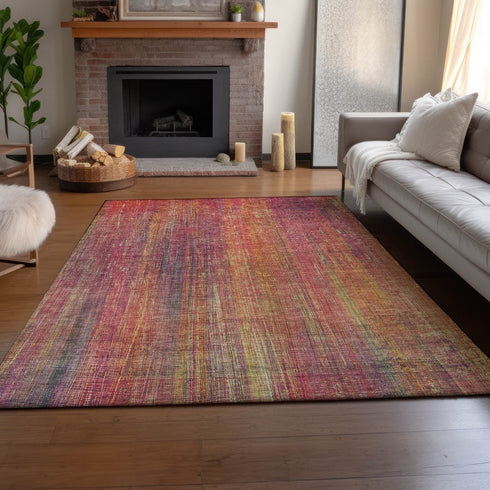 9' X 12' Red Yellow And Orange Striped Washable Area Rug With UV Protection