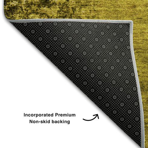 8' Gold And Gray Abstract Washable Round Rug With UV Protection