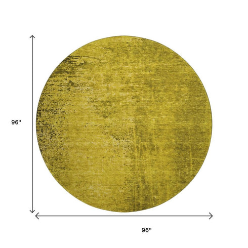 8' Gold And Gray Abstract Washable Round Rug With UV Protection