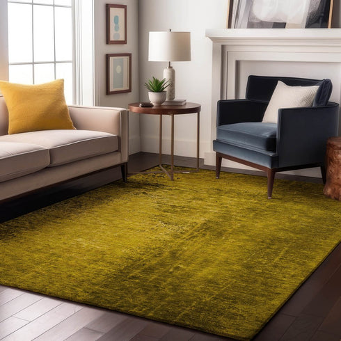 8' X 10' Gold And Gray Abstract Washable Area Rug With UV Protection