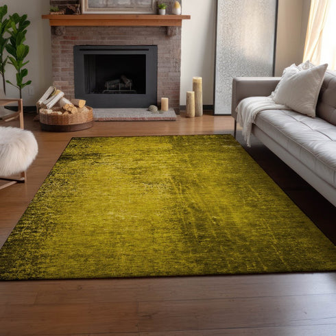 8' X 10' Gold And Gray Abstract Washable Area Rug With UV Protection