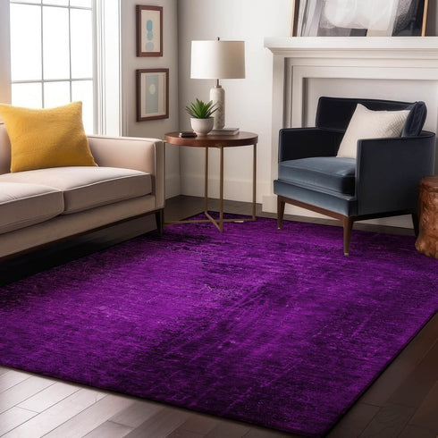 8' X 10' Purple And Gray Abstract Washable Area Rug With UV Protection