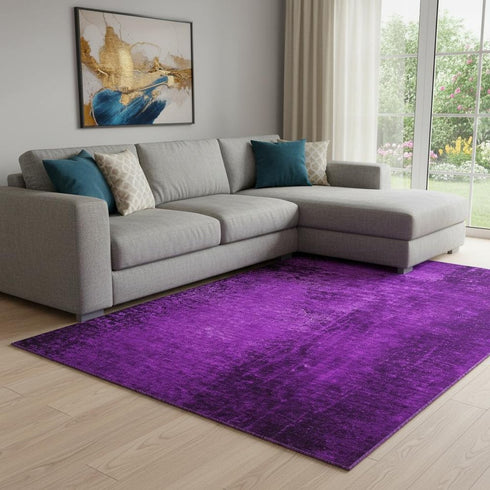 9' X 12' Purple And Gray Abstract Washable Area Rug With UV Protection