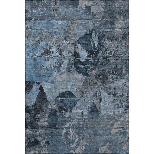 5' X 8' Denim Blue And Gray Abstract Washable Area Rug With UV Protection