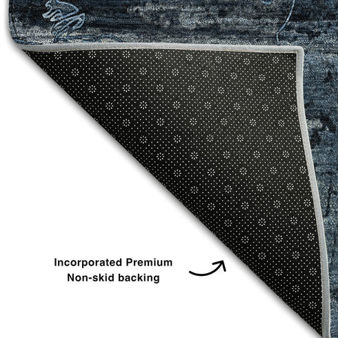 5' X 8' Denim Blue And Gray Abstract Washable Area Rug With UV Protection