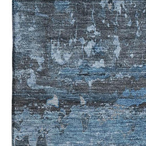 5' X 8' Denim Blue And Gray Abstract Washable Area Rug With UV Protection