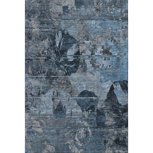 5' X 8' Denim Blue And Gray Abstract Washable Area Rug With UV Protection