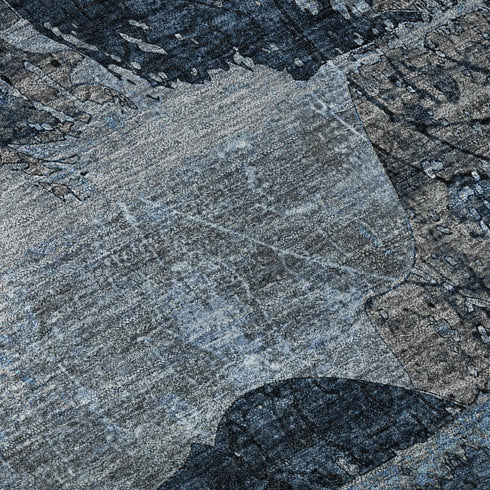 8' X 10' Denim Blue And Gray Abstract Washable Area Rug With UV Protection