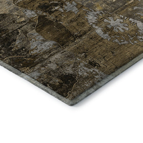 5' X 8' Coffee And Gray Abstract Washable Area Rug With UV Protection