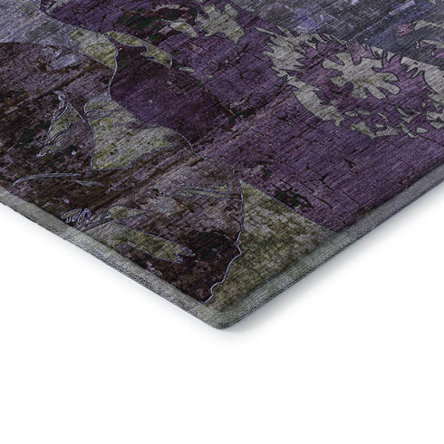 5' X 8' Purple And Gray Abstract Washable Area Rug With UV Protection