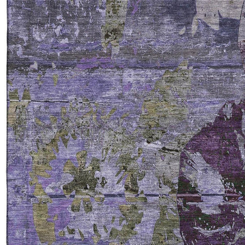 5' X 8' Purple And Gray Abstract Washable Area Rug With UV Protection