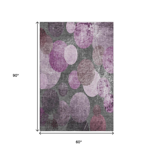 5' X 8' Cabernet And Ivory Abstract Washable Area Rug With UV Protection