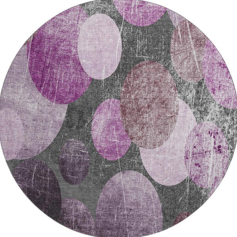 8' Cabernet And Ivory Abstract Washable Round Rug With UV Protection
