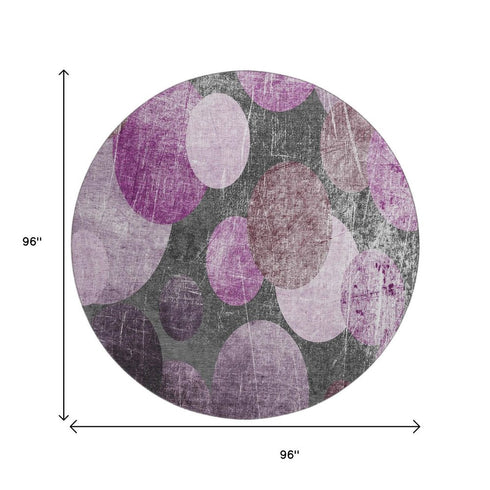 8' Cabernet And Ivory Abstract Washable Round Rug With UV Protection
