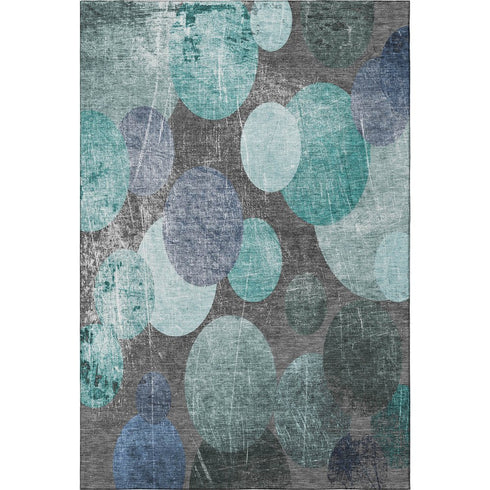 8' X 10' Teal And Gray Abstract Washable Area Rug With UV Protection