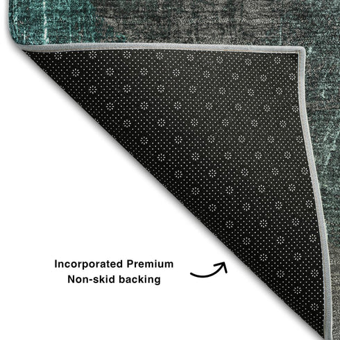 8' X 10' Teal And Gray Abstract Washable Area Rug With UV Protection