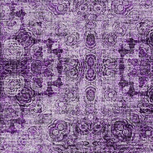 9' X 12' Eggplant And Ivory Floral Medallion Distressed Washable Area Rug With UV Protection