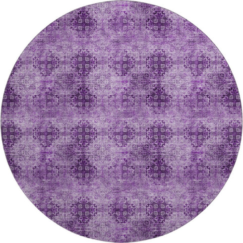 9' X 12' Eggplant And Ivory Floral Medallion Distressed Washable Area Rug With UV Protection