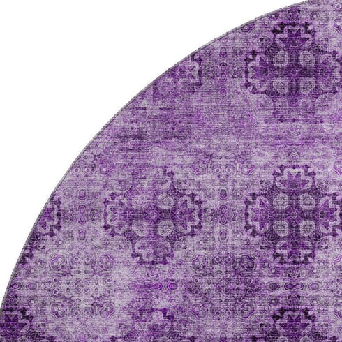 9' X 12' Eggplant And Ivory Floral Medallion Distressed Washable Area Rug With UV Protection