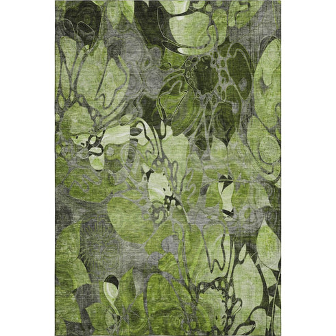 9' X 12' Fern Green And Gray Abstract Distressed Washable Area Rug With UV Protection