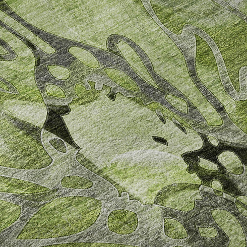 9' X 12' Fern Green And Gray Abstract Distressed Washable Area Rug With UV Protection
