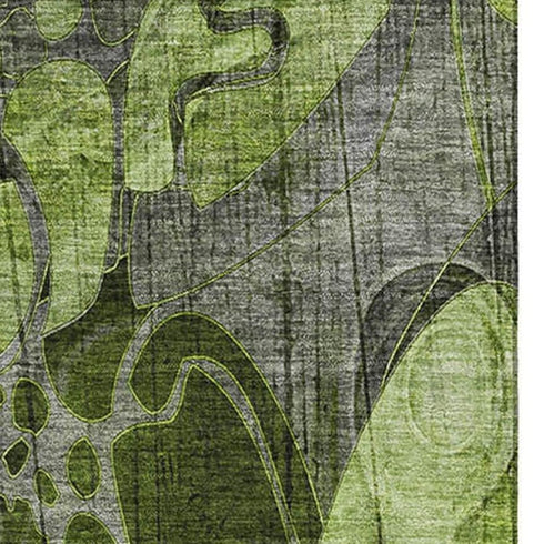 9' X 12' Fern Green And Gray Abstract Distressed Washable Area Rug With UV Protection