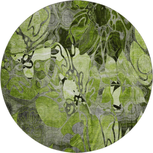9' X 12' Fern Green And Gray Abstract Distressed Washable Area Rug With UV Protection