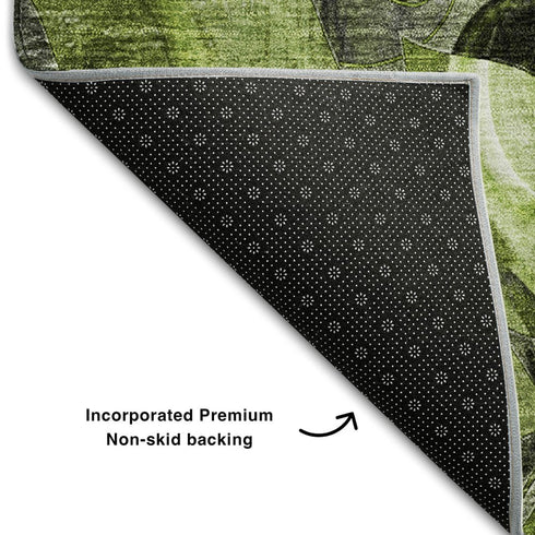 9' X 12' Fern Green And Gray Abstract Distressed Washable Area Rug With UV Protection