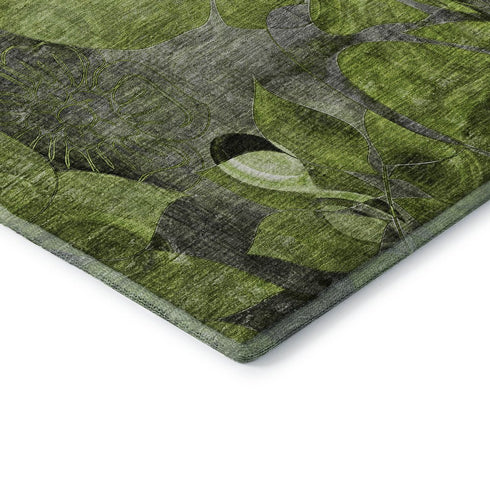9' X 12' Fern Green And Gray Abstract Distressed Washable Area Rug With UV Protection