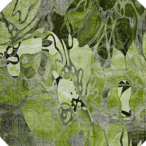 9' X 12' Fern Green And Gray Abstract Distressed Washable Area Rug With UV Protection
