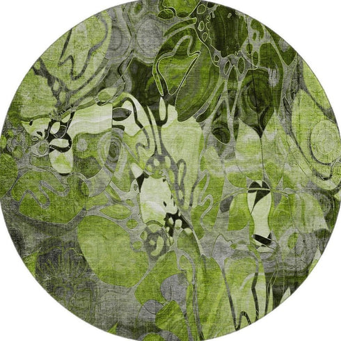 9' X 12' Fern Green And Gray Abstract Distressed Washable Area Rug With UV Protection