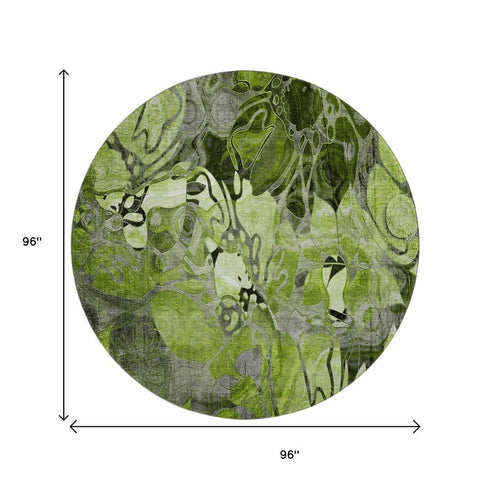 9' X 12' Fern Green And Gray Abstract Distressed Washable Area Rug With UV Protection