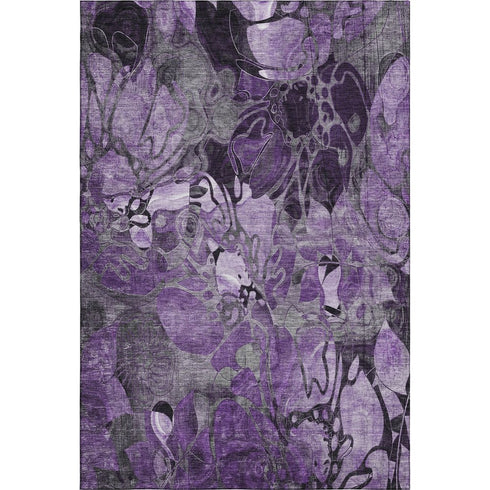 9' X 12' Purple And Ivory Abstract Distressed Washable Area Rug With UV Protection