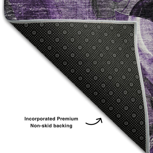 9' X 12' Purple And Ivory Abstract Distressed Washable Area Rug With UV Protection