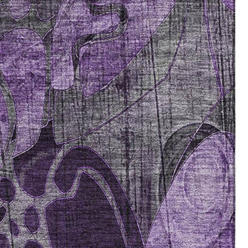 9' X 12' Purple And Ivory Abstract Distressed Washable Area Rug With UV Protection