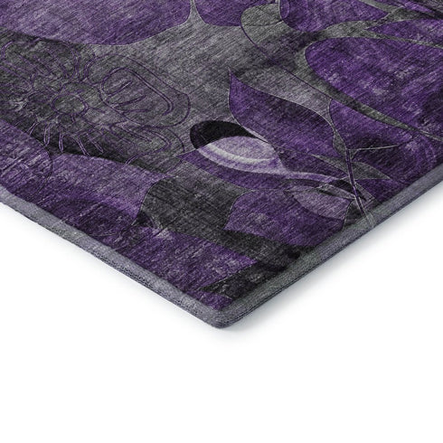 9' X 12' Purple And Ivory Abstract Distressed Washable Area Rug With UV Protection