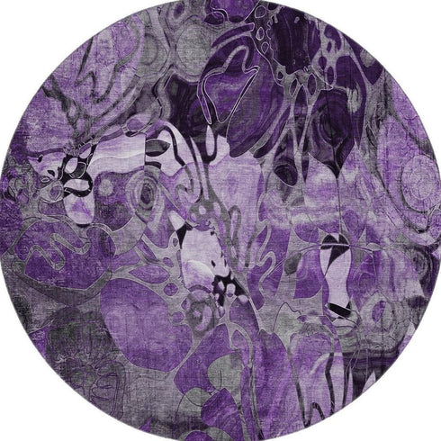 9' X 12' Purple And Ivory Abstract Distressed Washable Area Rug With UV Protection