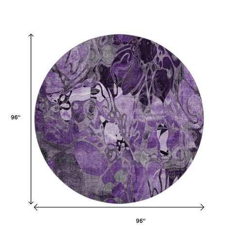 9' X 12' Purple And Ivory Abstract Distressed Washable Area Rug With UV Protection
