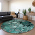 9' X 12' Teal And Gray Floral Washable Area Rug With UV Protection