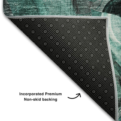 9' X 12' Teal And Gray Floral Washable Area Rug With UV Protection