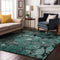 9' X 12' Teal And Gray Floral Washable Area Rug With UV Protection